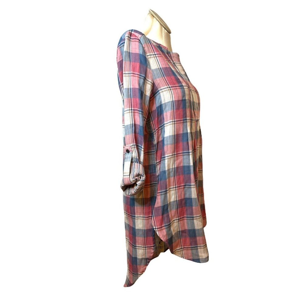 NWT Anthropologie Holding Horses Plaid Tunic Size 2 Pink Roses - Picture 3 of 7